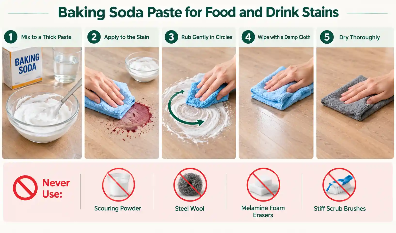 Baking Soda Paste for Food and Drink Stains for cleaning vinyl flooring