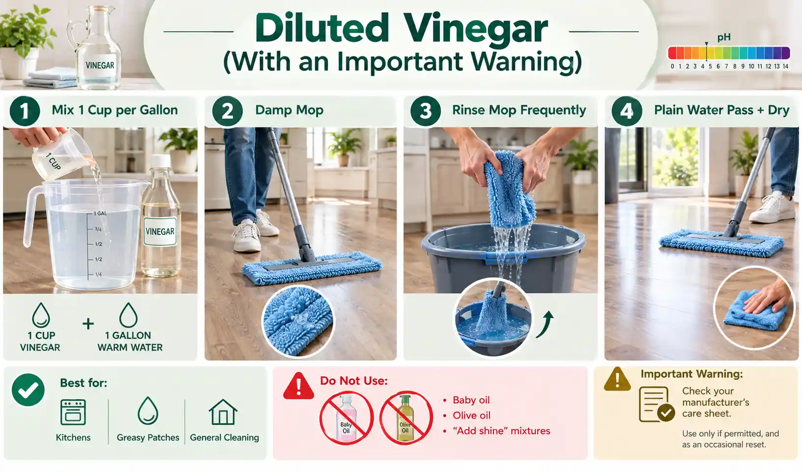 Diluted Vinegar for cleaning vinyl flooring