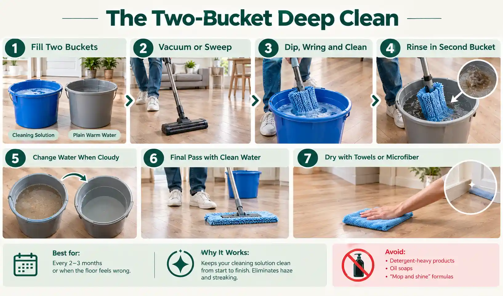 The Two-Bucket Deep Clean method for vinyl flooring