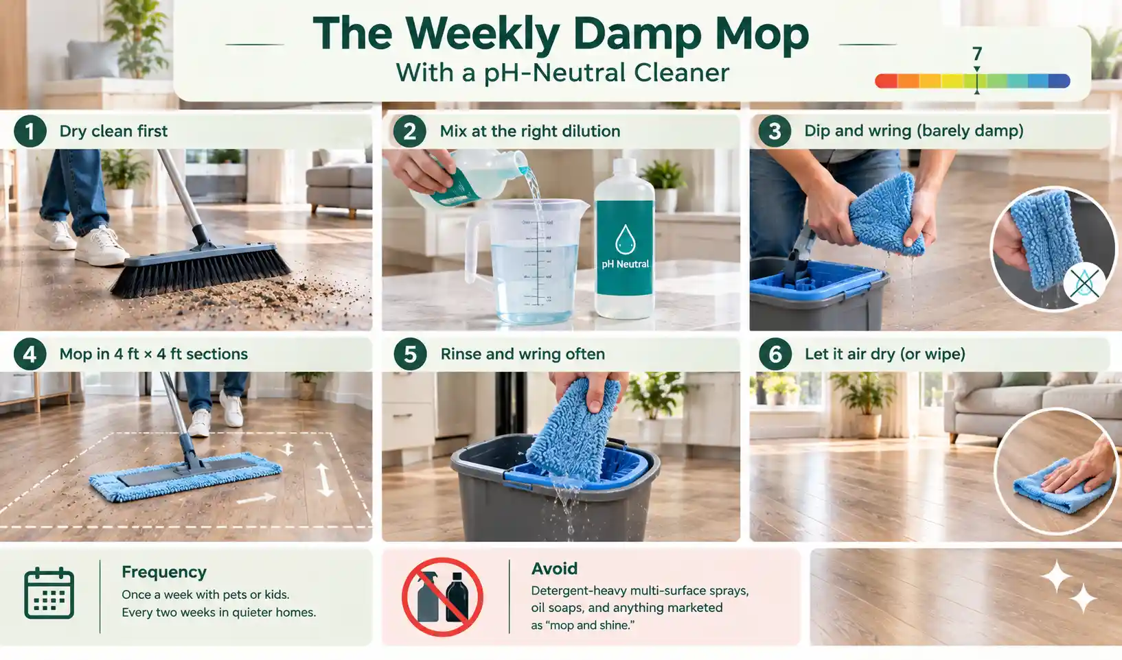 The Weekly Damp Mop With a pH-Neutral Cleaner for vinyl flooring