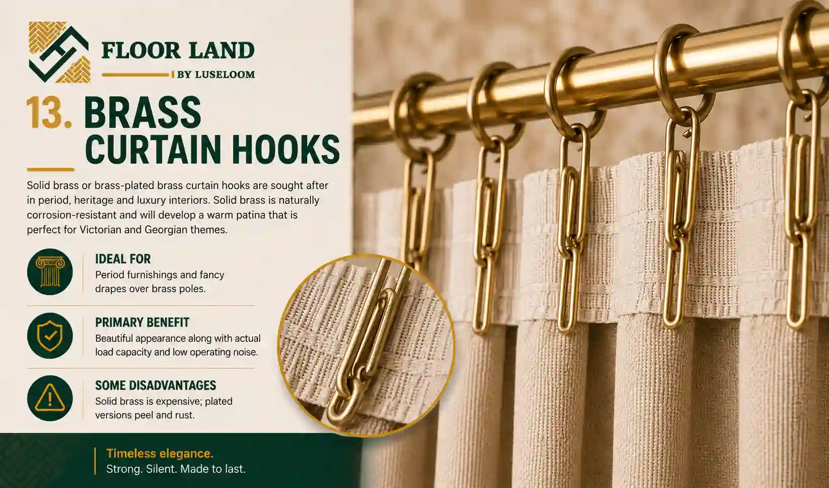 13. Brass Curtain Hooks