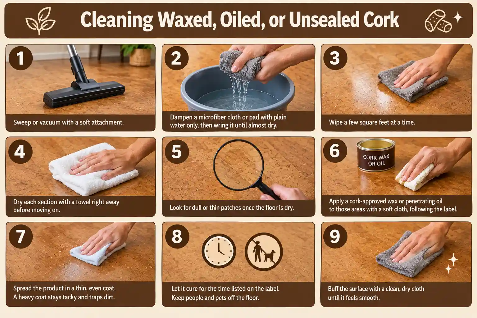 Cleaning Waxed, Oiled, or Unsealed Cork