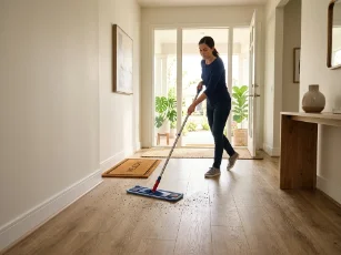 Lady Cealning Vinyl Flooring with mob