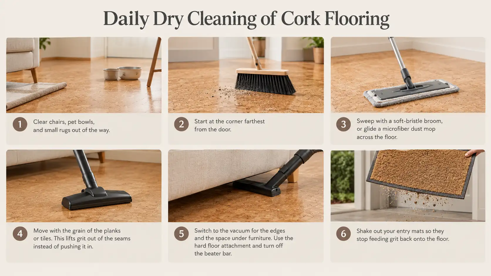 Daily Dry Cleaning of cork flooring