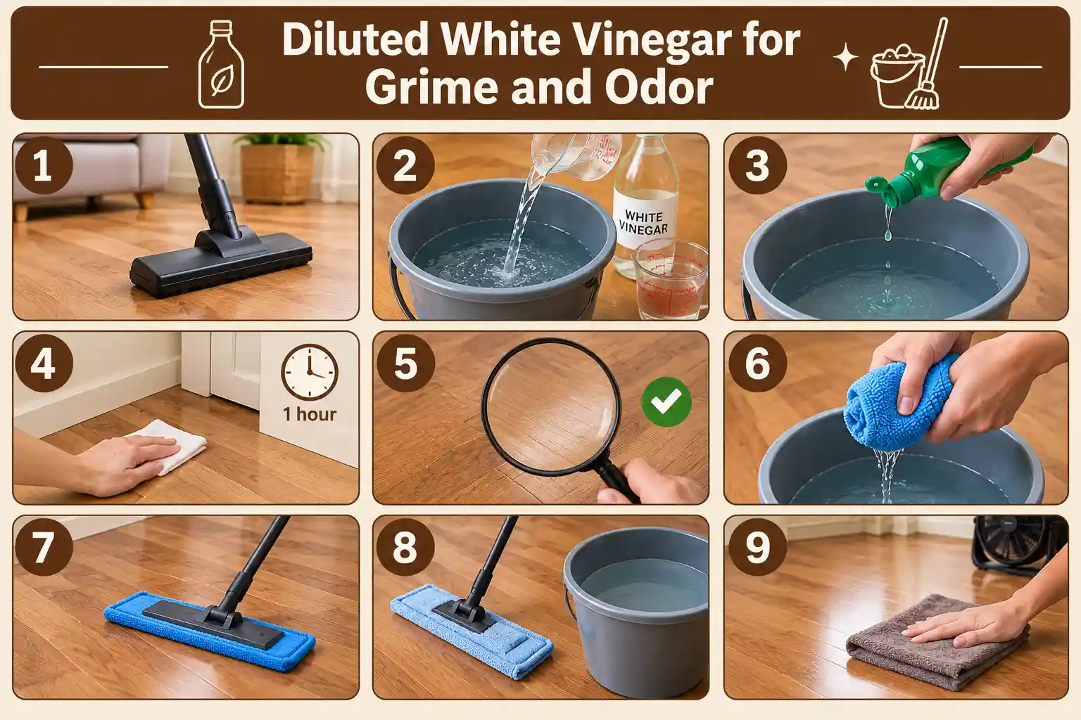 Diluted White Vinegar for Grime and Odor
