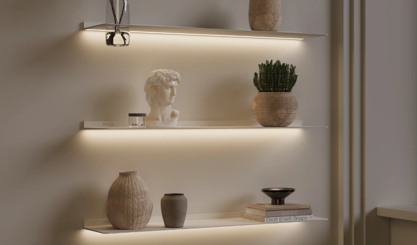 Floating Shelf Back-Edge Cove Lighting - Floor Land