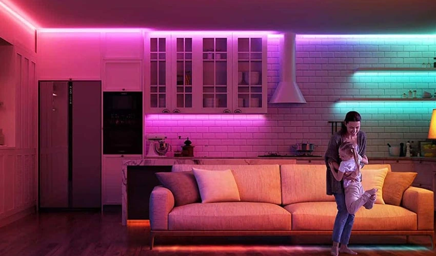 RGB Color-Changing Cove Lighting for Entertainment Spaces - Floor Land