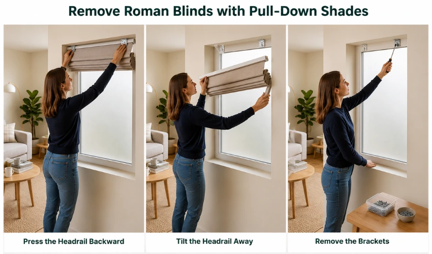 Remove Roman Blinds with Pull-Down Shades