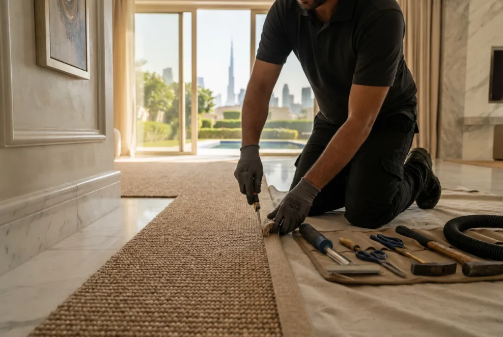 Sisal carpet installation in Dubai