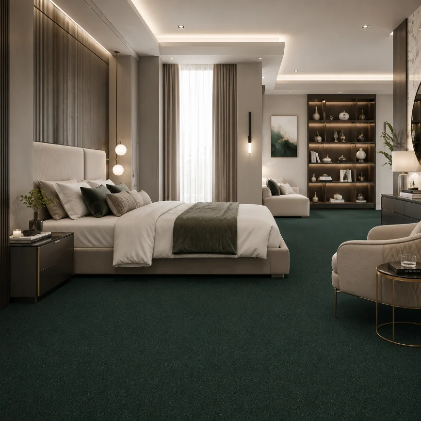 Wall to wall carpets in hotel room