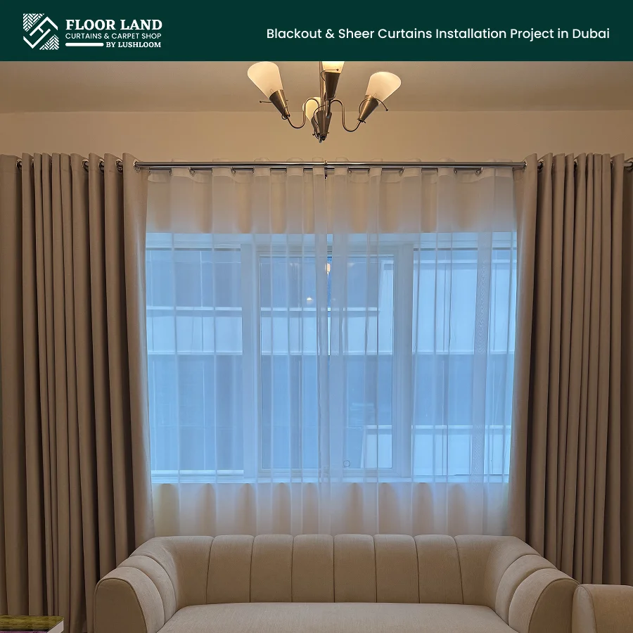 Curtain Installation in Yas Towers, Al Nahda. double ring curtains