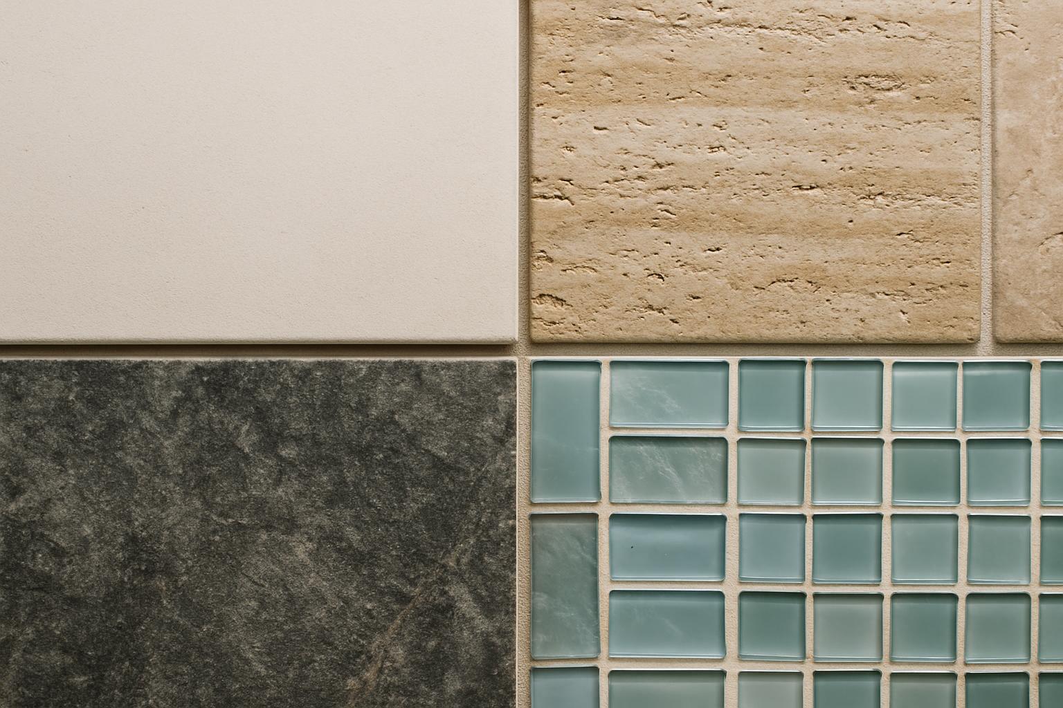 a close-up of various types of shower tiles