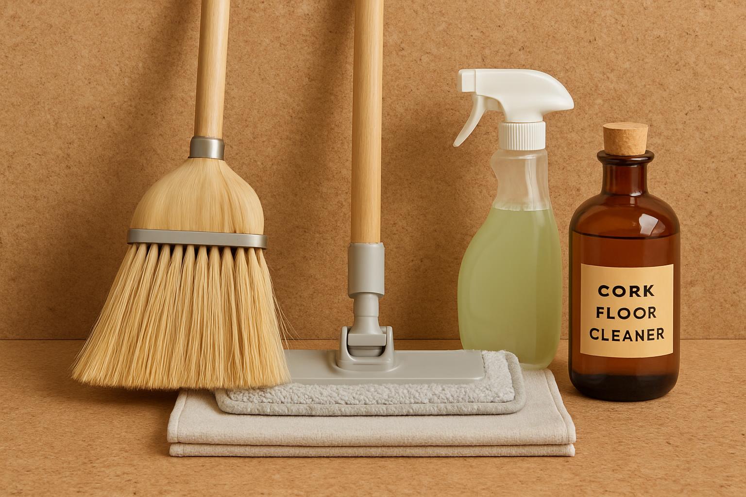 a neatly arranged cleaning kit for cork flooring