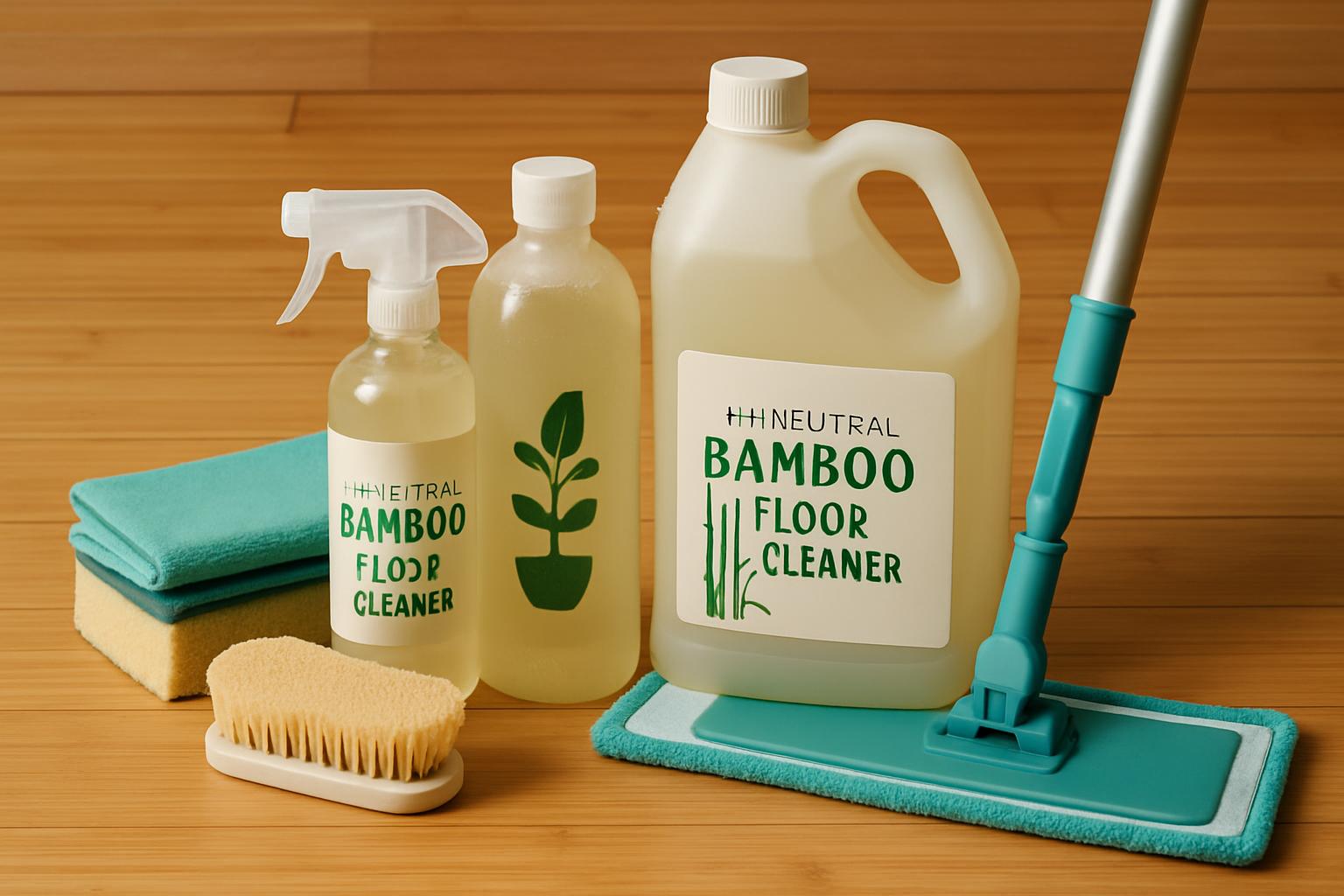 a neatly arranged collection of cleaning supplies for bamboo flooring