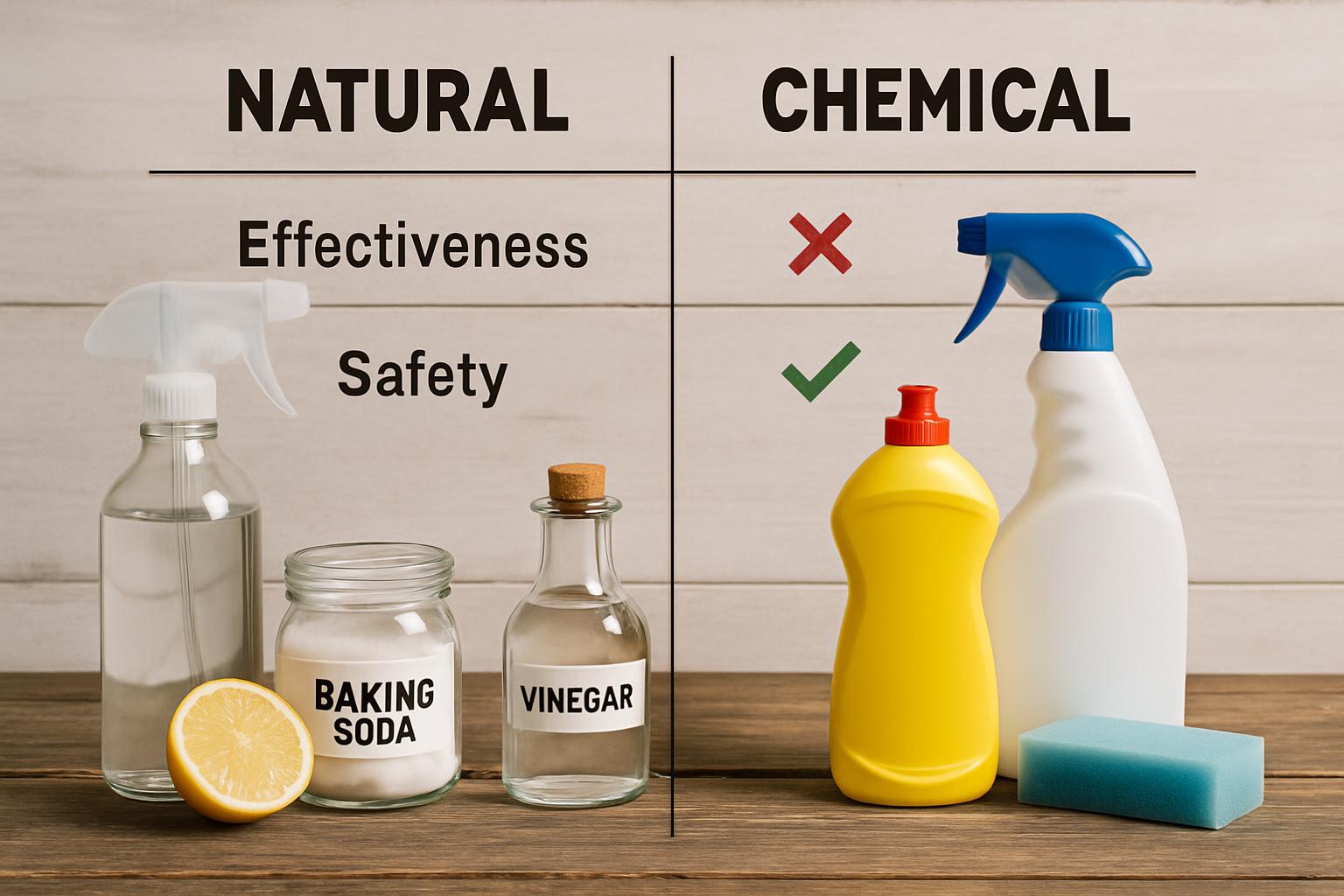 a side-by-side comparison chart of natural versus chemical cleaning solutions