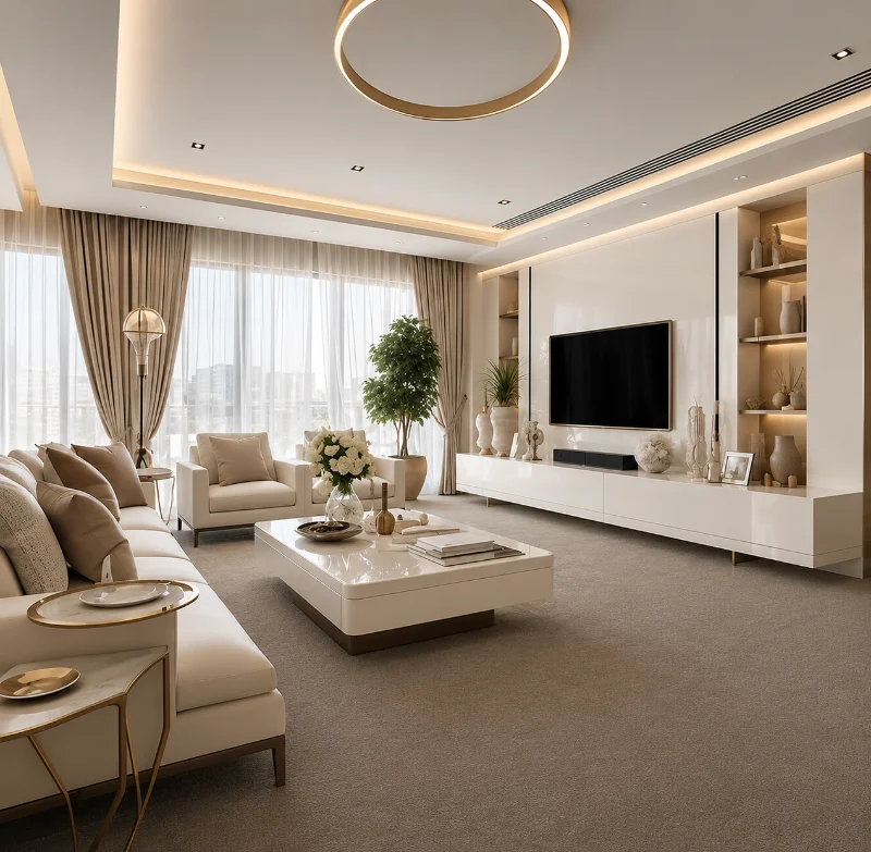 designer wall to wall carpet installed in living room