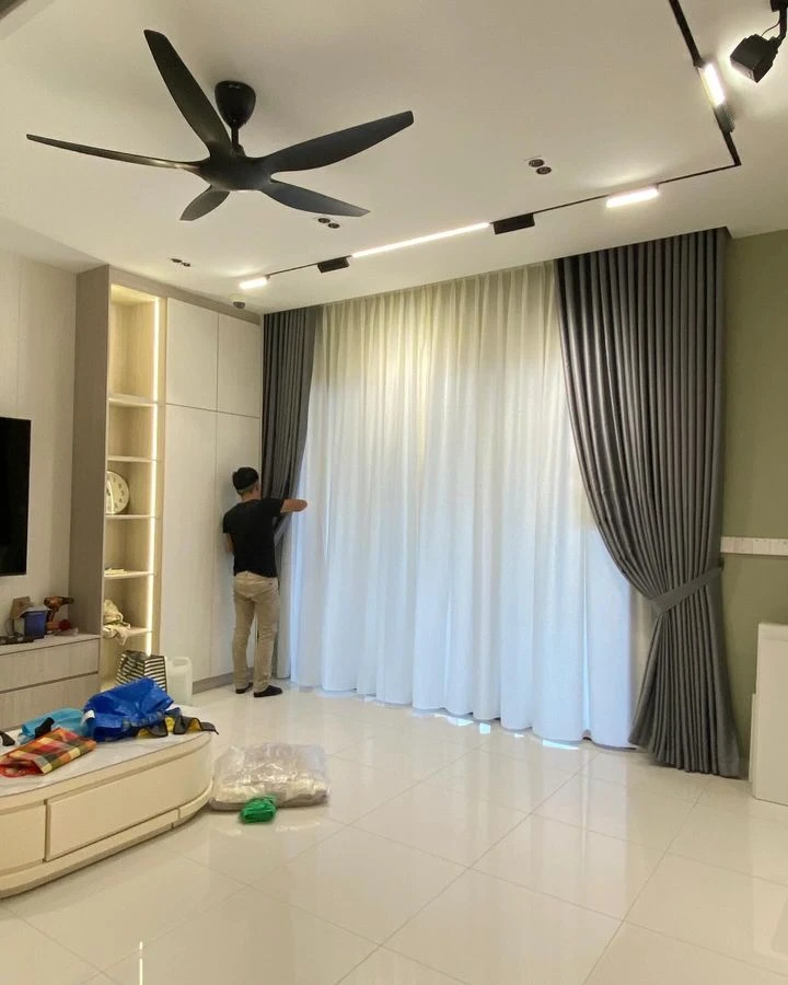 double layer blackout curtains in bedroom dubai