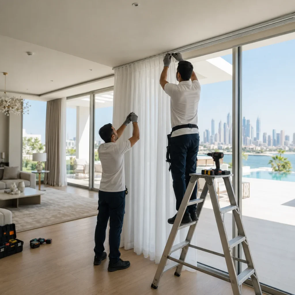 modern sheer curtain installation dubai