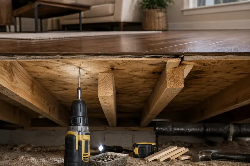 Closing Subfloor Gaps to Fix Squeaks