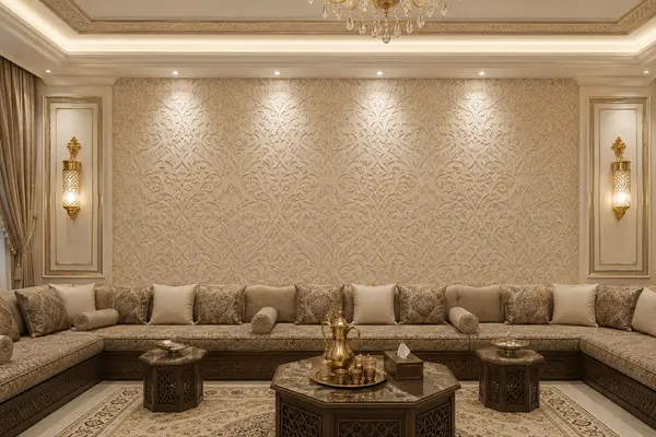Majlis wall, embossed pattern wallpaper