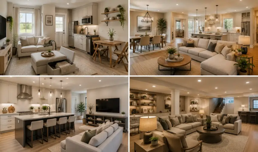 Open Floor Plan Ideas by Home Size and Room Combination