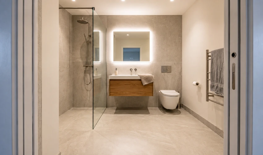 Semi-Polished Tile for Windowless Bathrooms - Floor Land