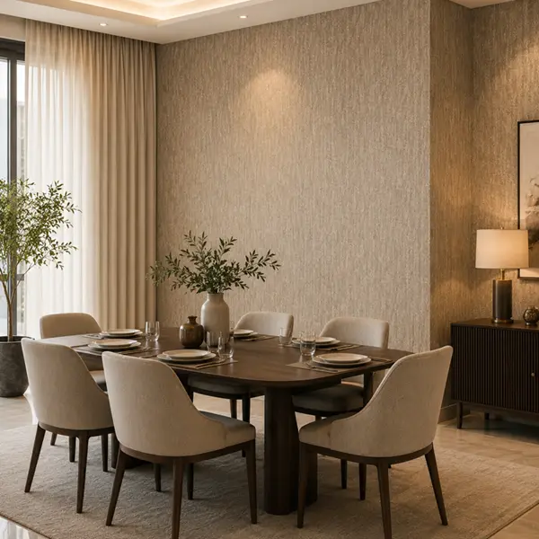 Villa dining room — textured feature wallpaper