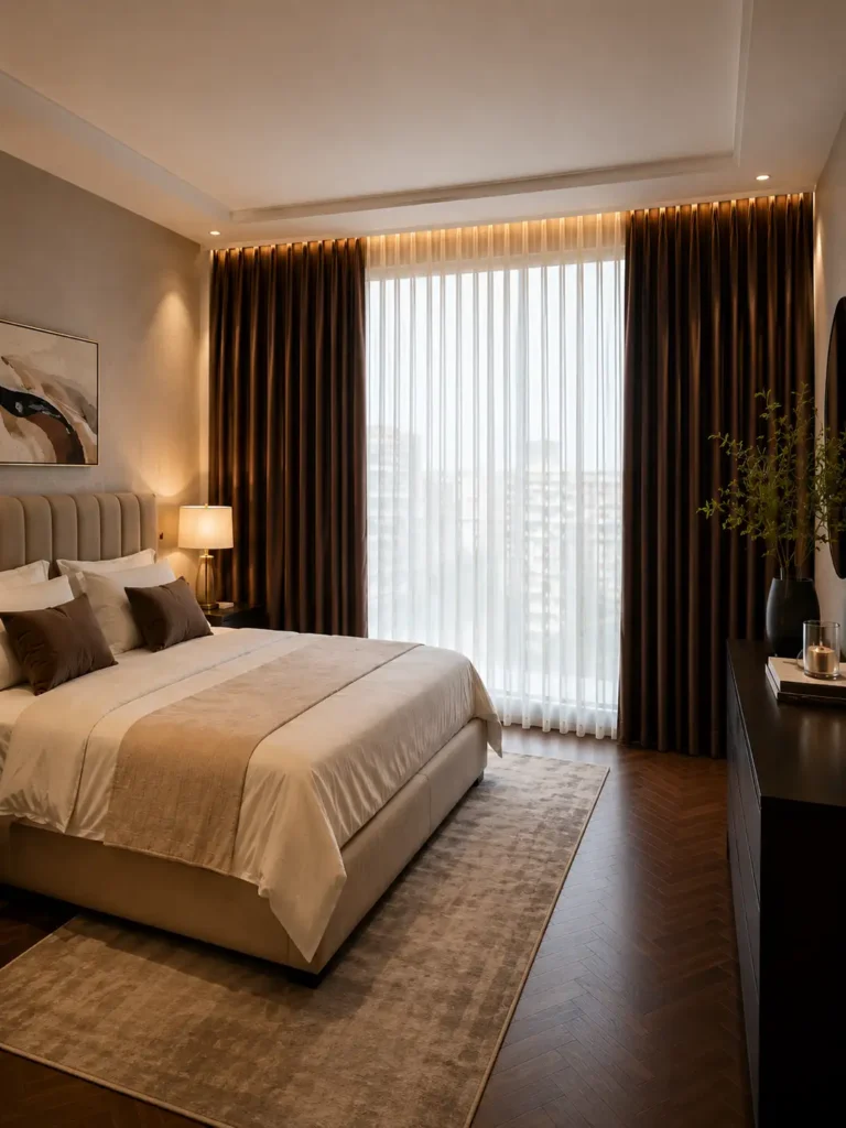 bedroom layered curtains