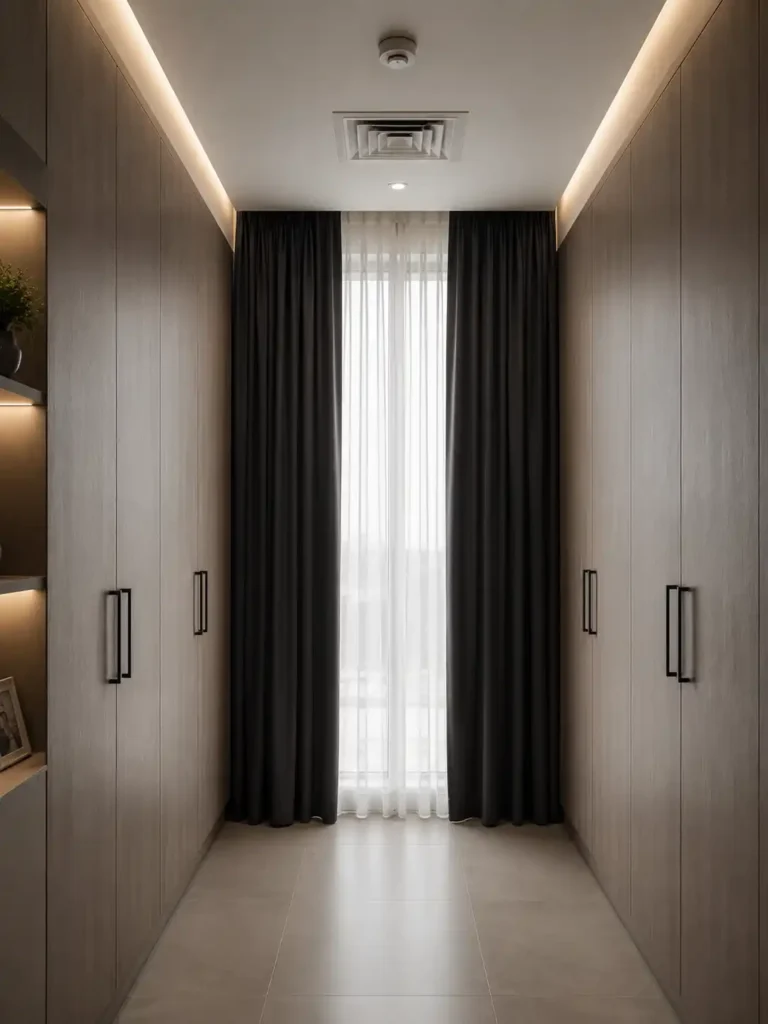 charcoal curtains in dressing area