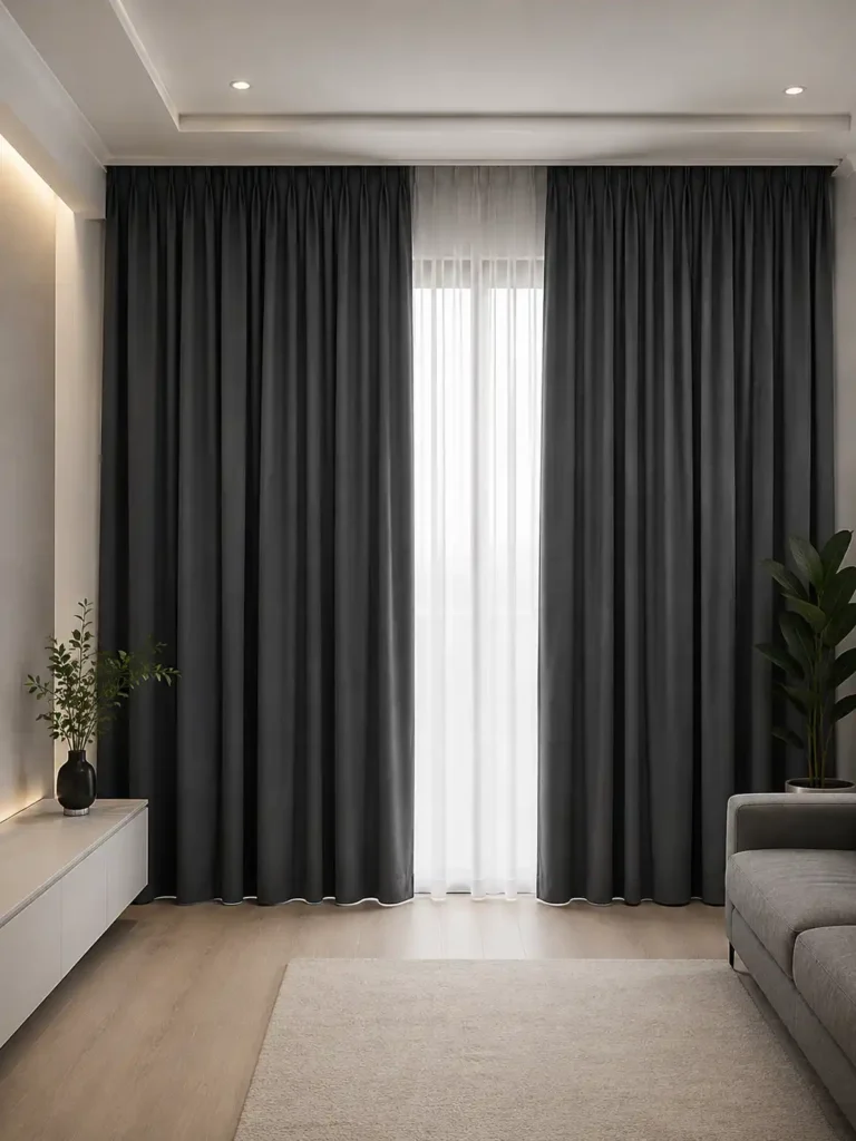 charcoal curtains in living room