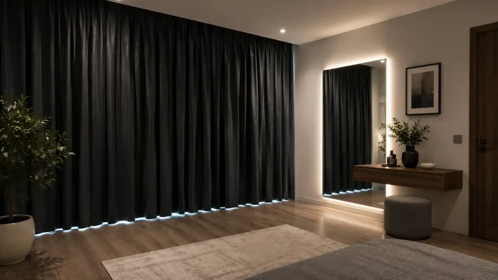 charcoal layered curtains