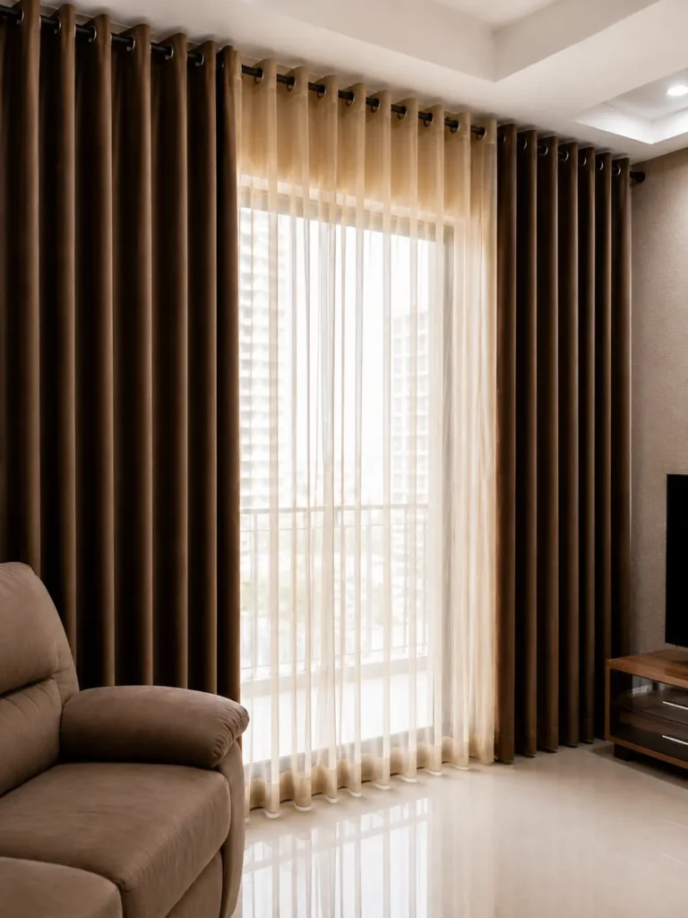 chocolate brown living room curtain - Floor Land