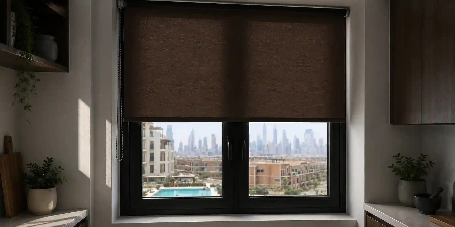dark brown roller blind
