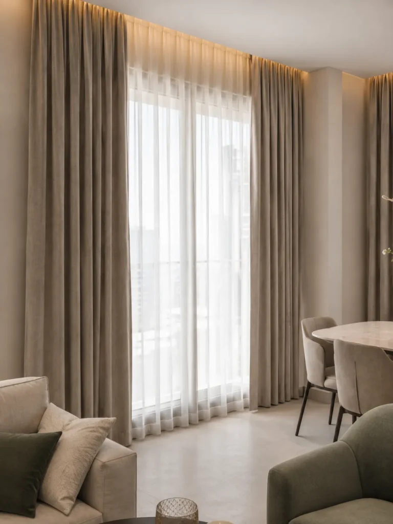 layered curtains in living room