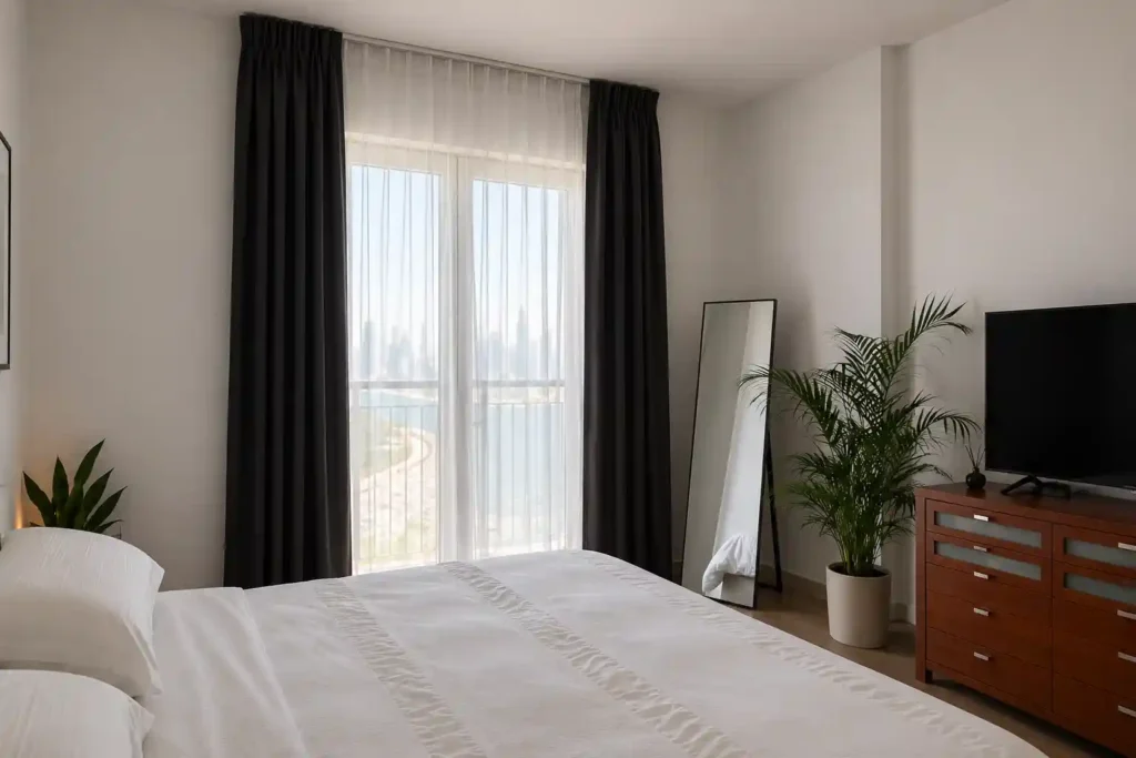 layered sheer and blackout curtains