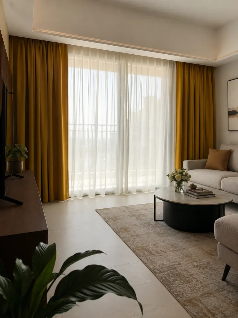 living room layered curtain