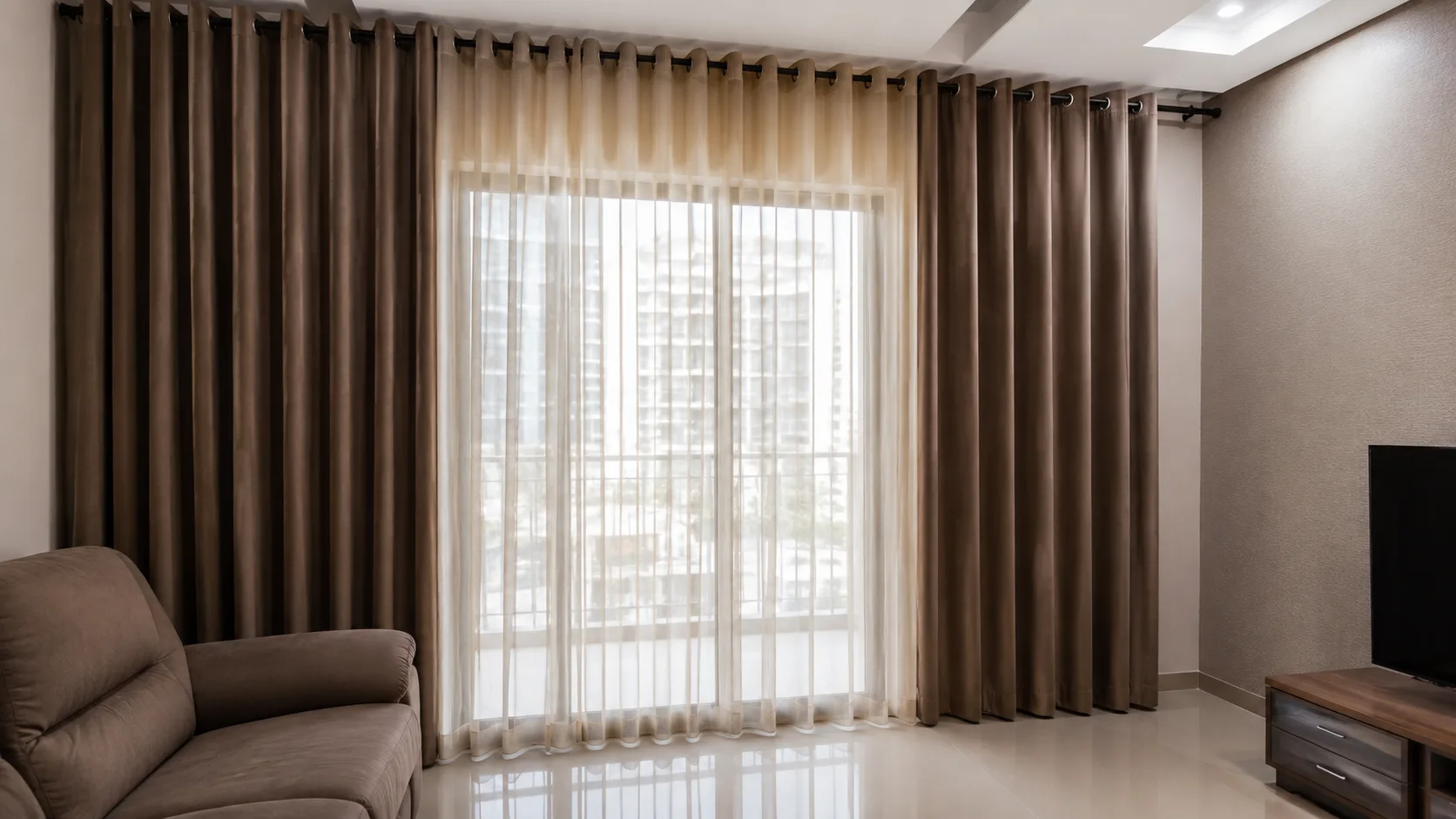living room layered curtains