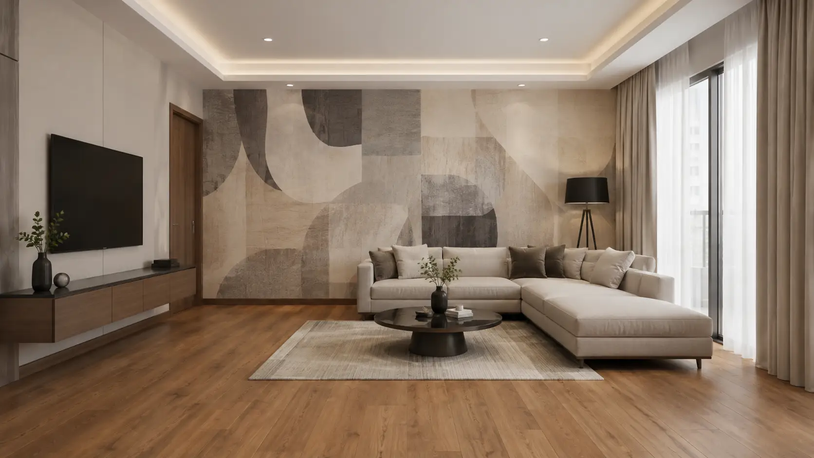 wooden flooring in living room