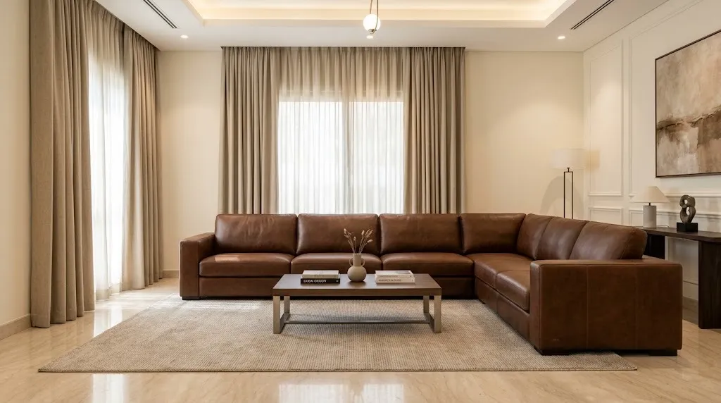 7-Seater Sofa Set for the Living Room Brown Leather Finish