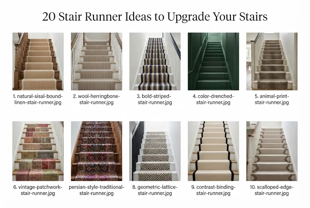 1-10 Stair Runner Ideas to Upgrade Your Stairs