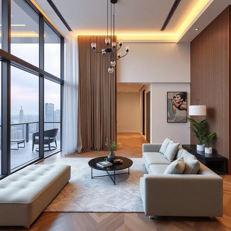Apartment living-room-with-couch-table-lamp