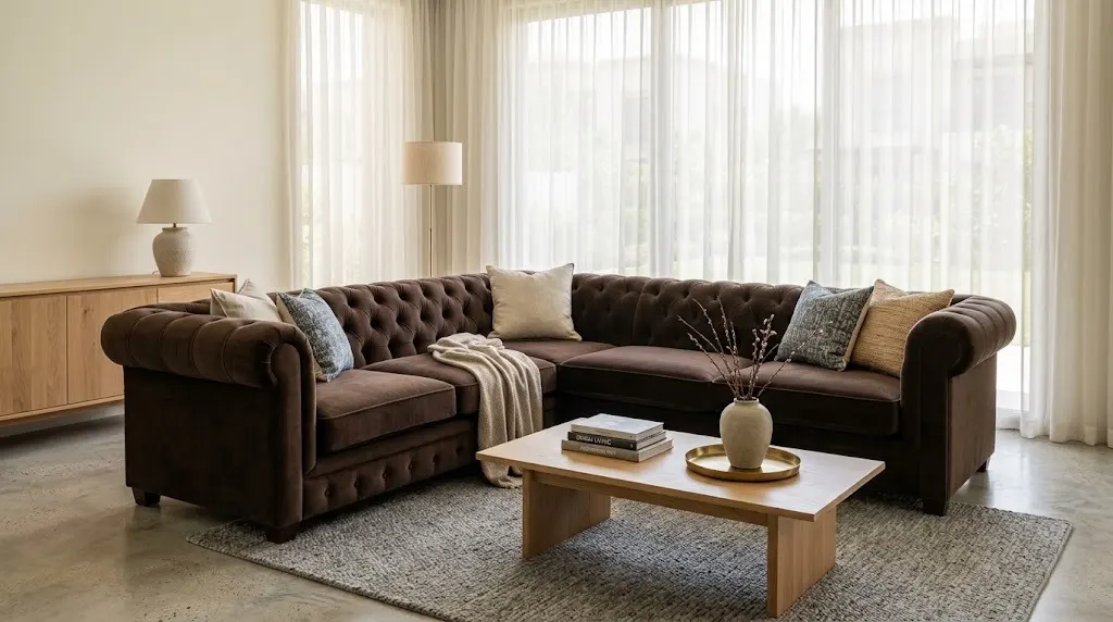 Dark brown velvet sofa
