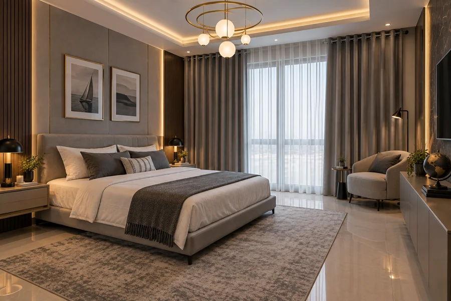 grey eyelet bedroom curtains