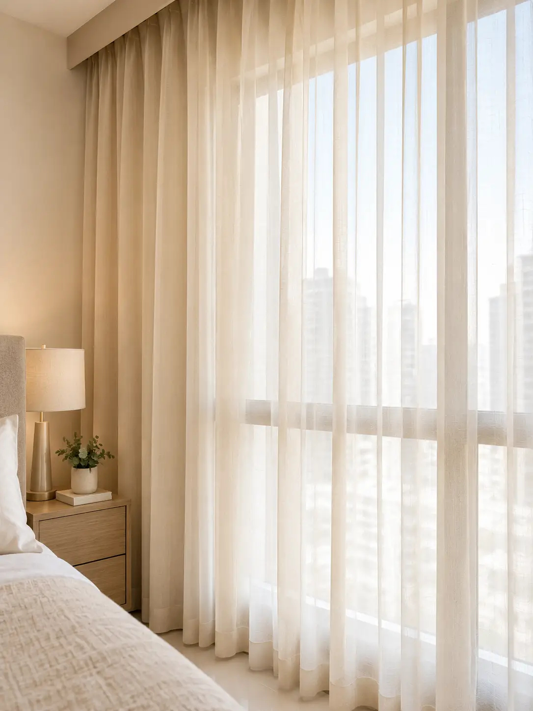 sheer curtains in beige color
