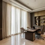 executive office featuring neutral floor-to-ceiling drapery