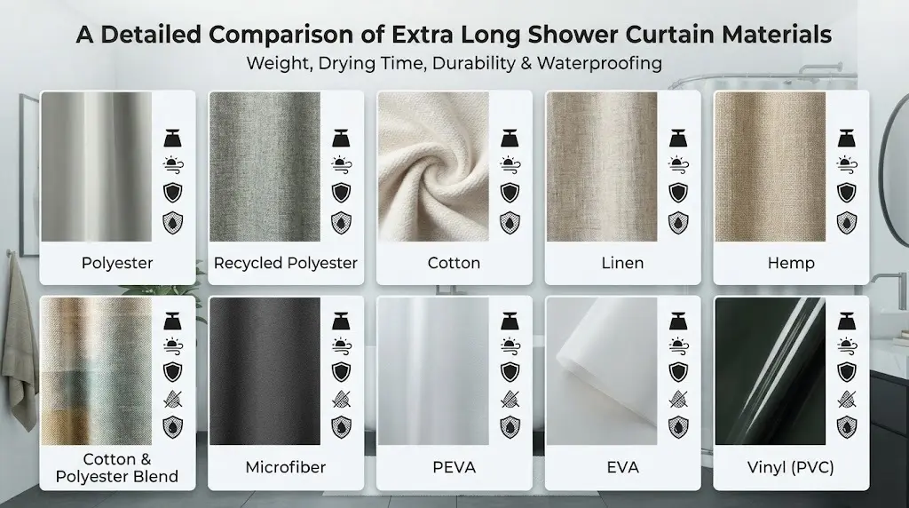 A Detailed Comparison of Extra Long Shower Curtain Materials
