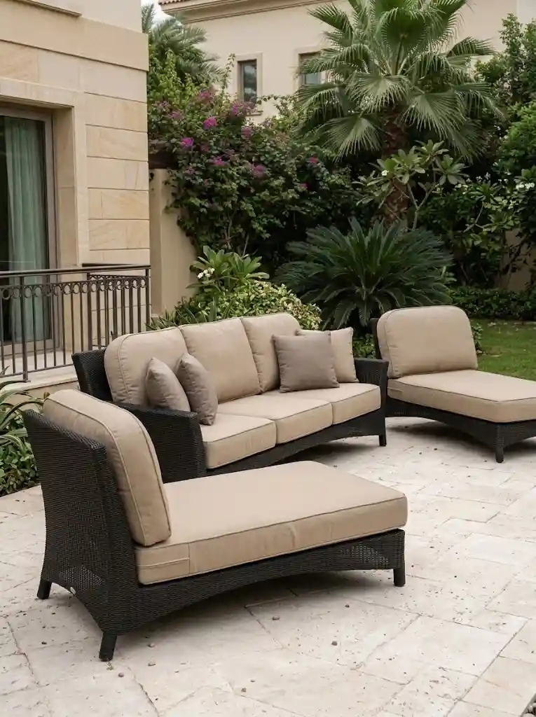 Completed garden furniture upholstery at a Dubai villa