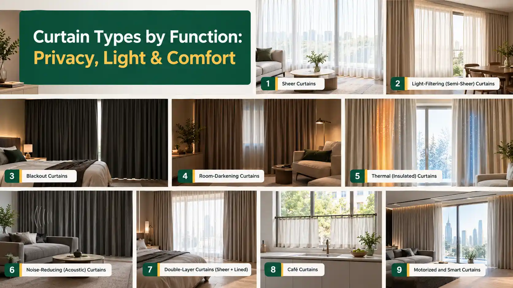 Curtain Types by Function (Privacy, Light and Comfort)