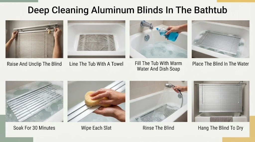 Deep Cleaning Aluminum Blinds in the Bathtub
