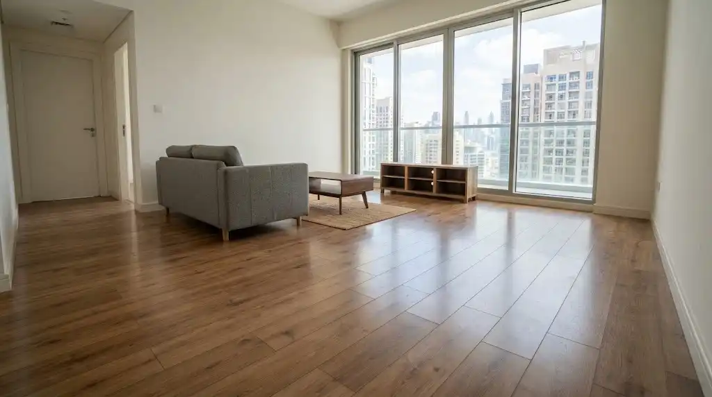 Glossy wood-look LVT flooring